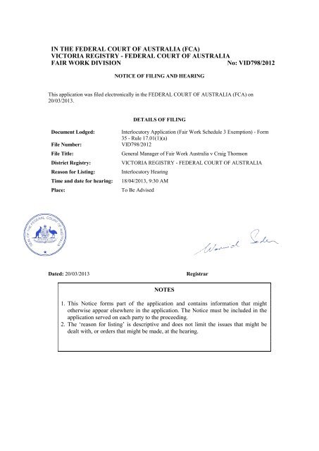 Interlocutory Application Federal Court Of Australia