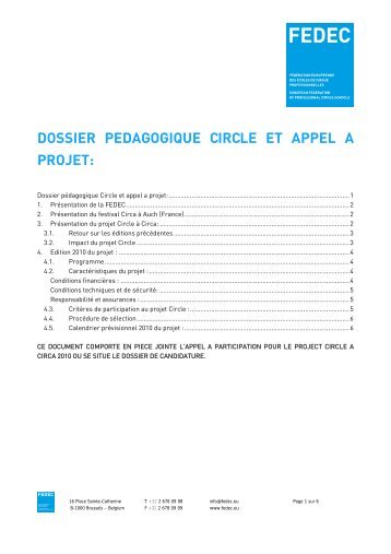 DOSSIER PEDAGOGIQUE CIRCLE ET APPEL A PROJET: - Fedec