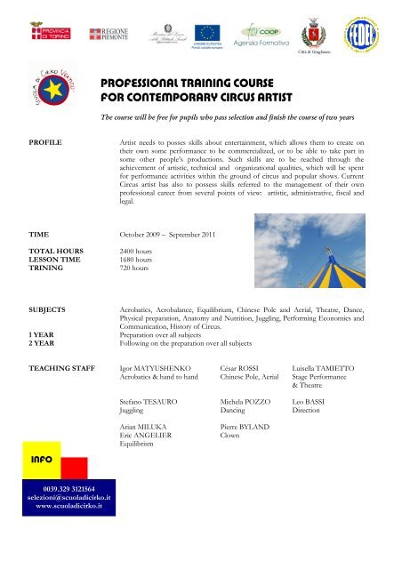 professional training course for contemporary circus artist