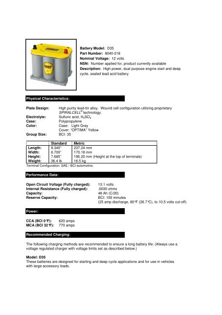 Optima Battery Fitment Chart