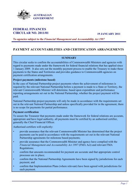 Circular No 2011/01 - Ministerial Council for Federal Financial ...