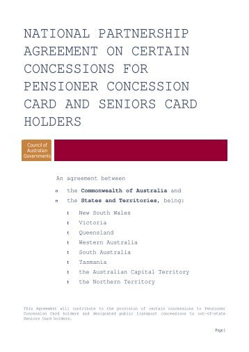 Certain Concessions for Pensioner Concession Card and Seniors ...