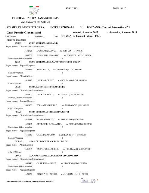 Gran Premio Giovanissimi - Federazione Italiana Scherma