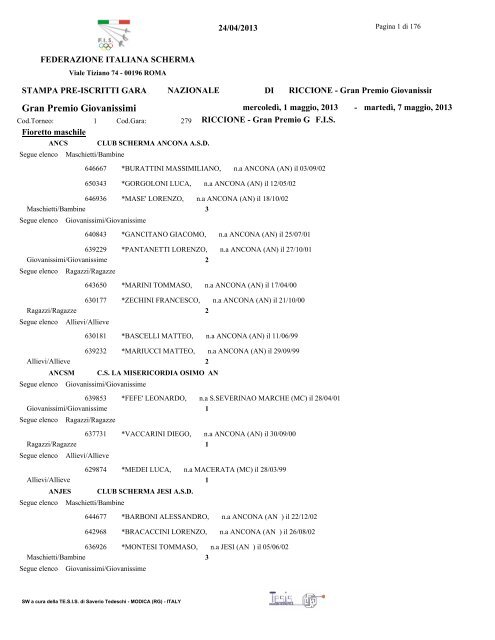 Riccione - Gran Premio Giovanissimi - Federazione Italiana Scherma