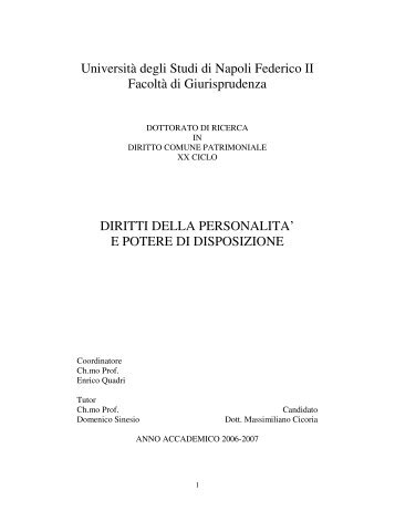 Diritti della personalità e potere di disposizione - FedOA - Università ...