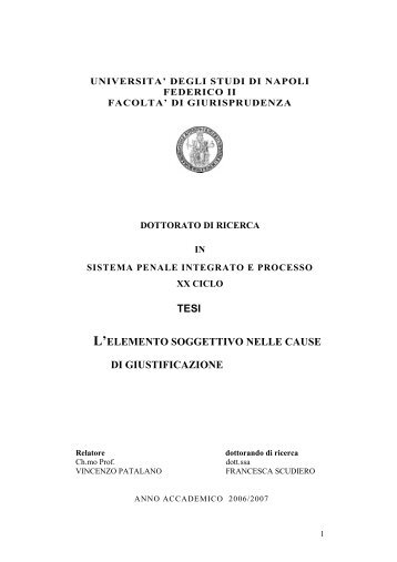 tesi l'elemento soggettivo nelle cause di giustificazione - FedOA