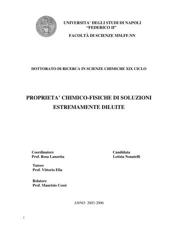 proprieta' chimico-fisiche di soluzioni estremamente diluite - FedOA