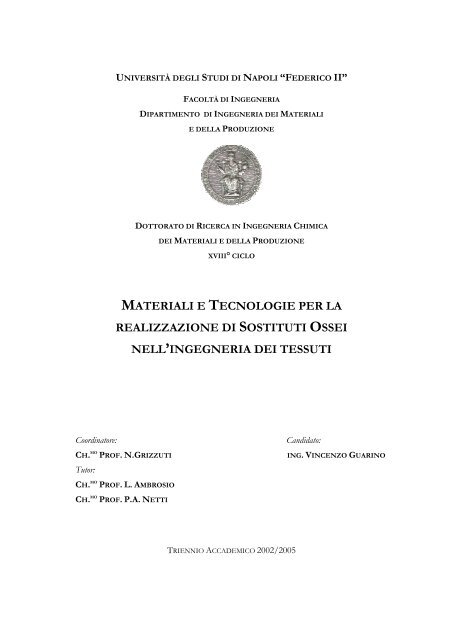 Materiali e Tecnologie per la realizzazione di sostituti - FedOA ...