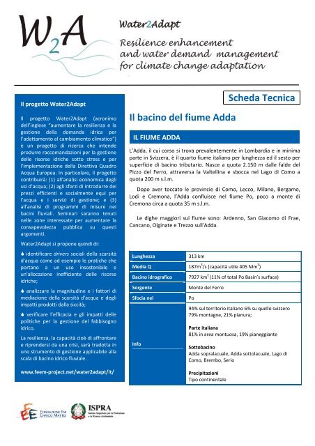 Scheda Tecnica Il bacino del fiume Adda - Feem-project.net