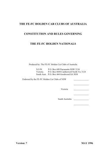 the fe-fc holden car clubs of australia constitution and rules ...