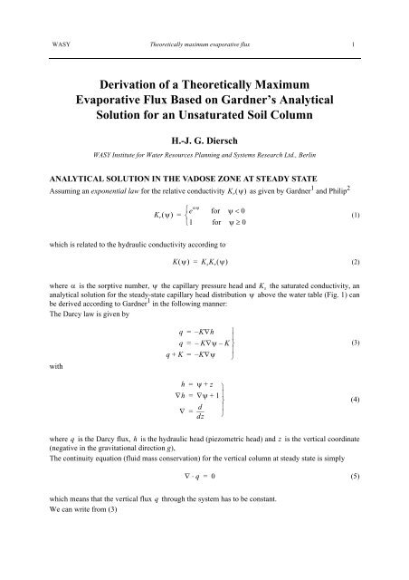 Derivation of a Theoretically Maximum Evaporative Flux ... - FEFlow