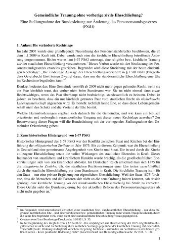 Gemeindliche Trauung ohne vorherige zivile Eheschließung?