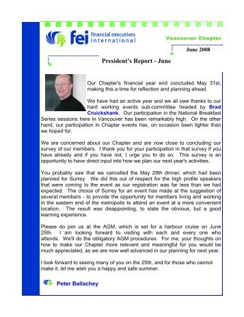 President's Report - June - FEI Canada