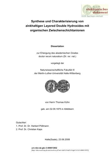 Synthese und Charakterisierung von zinkhaltigen Layered Double