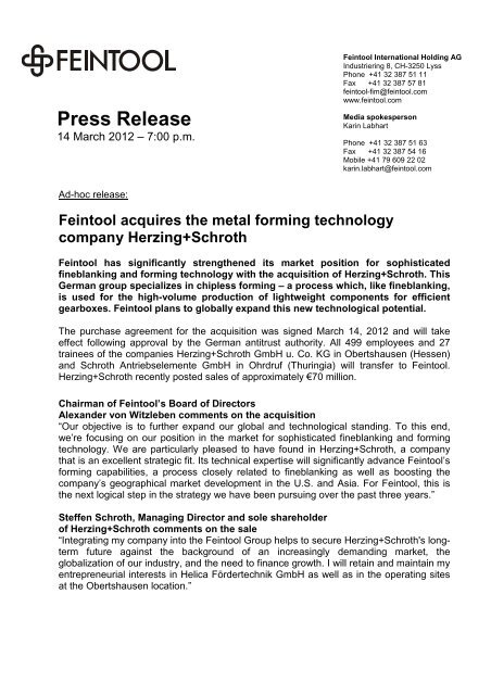 Press Release - Feintool