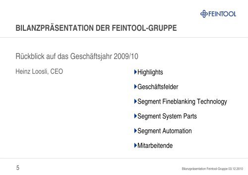 Bilanzpräsentation (PDF) - Feintool