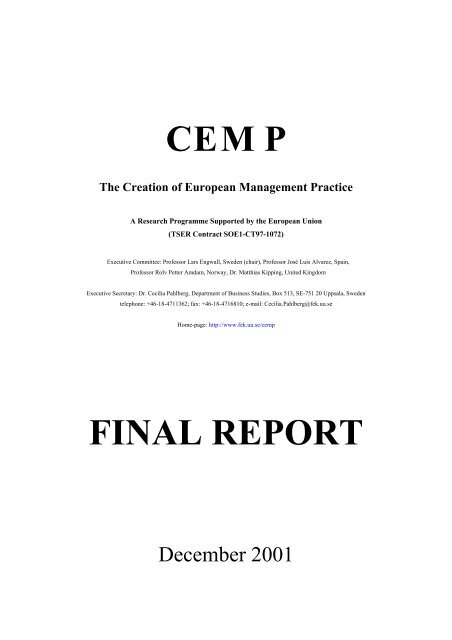 FINAL REPORT FROM CEMP