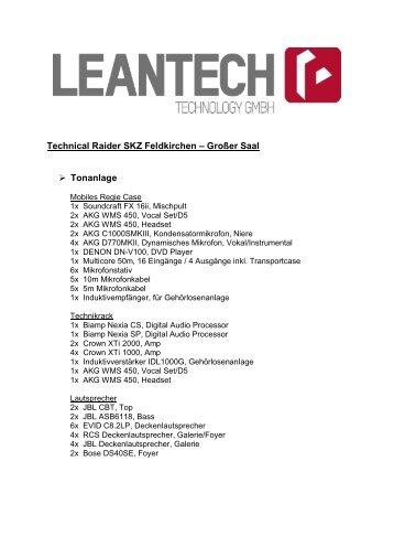 Technische Ausstattung SHS-Turnsaal - Marktgemeinde ...