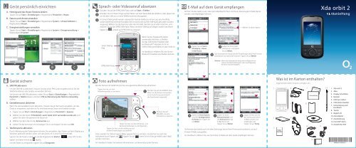 Was ist im Karton enthalten? Xda orbit 2 Kurzanleitung E-Mail auf - O2