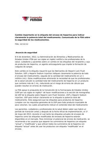 Cambio importante en la etiqueta del envase de heparina ... - Femeba