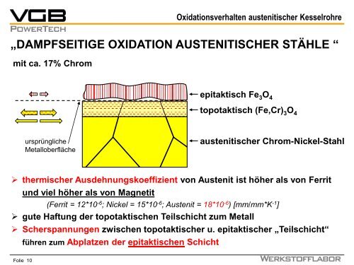 Dampfseitiges Oxidationsverhalten austenitischer Kesselrohre