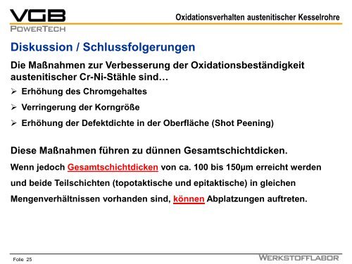 Dampfseitiges Oxidationsverhalten austenitischer Kesselrohre