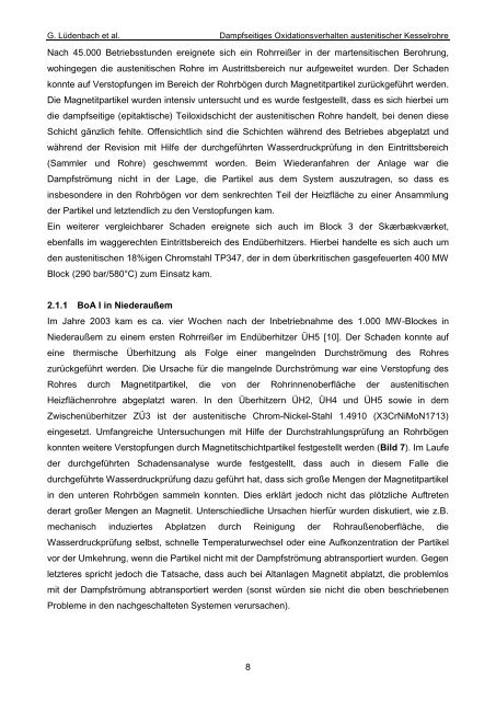 Dampfseitiges Oxidationsverhalten austenitischer Kesselrohre