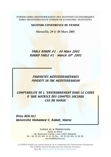 Ben Ali Driss, Maroc Comptabilite de l'environnement dans ... - Femise