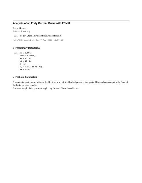 Analysis of an Eddy Current Brake with FEMM