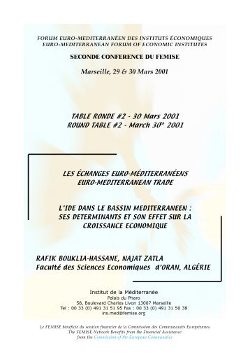 Bouklia-Hassane Rafik, L'IDE dans le bassin méditerranéen - Femise