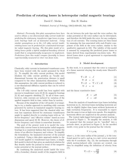 Prediction of rotating losses in heteropolar radial magnetic bearings
