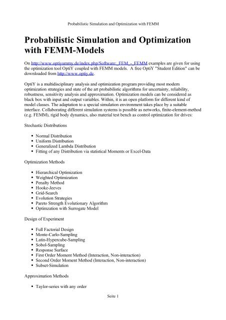 Probabilistic Simulation and Optimization with FEMM-Models