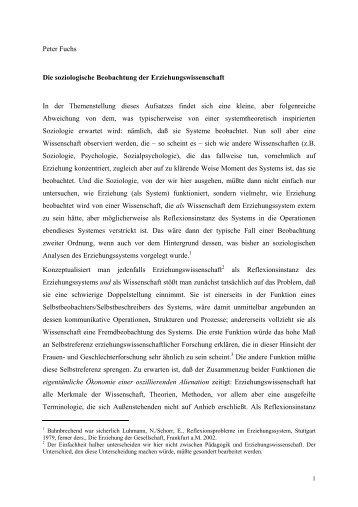 Fuchs/Die soziologische Beobachtung der Erziehungswissenschaft