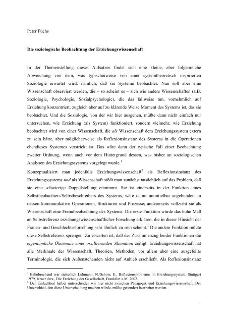 Fuchs/Die soziologische Beobachtung der Erziehungswissenschaft