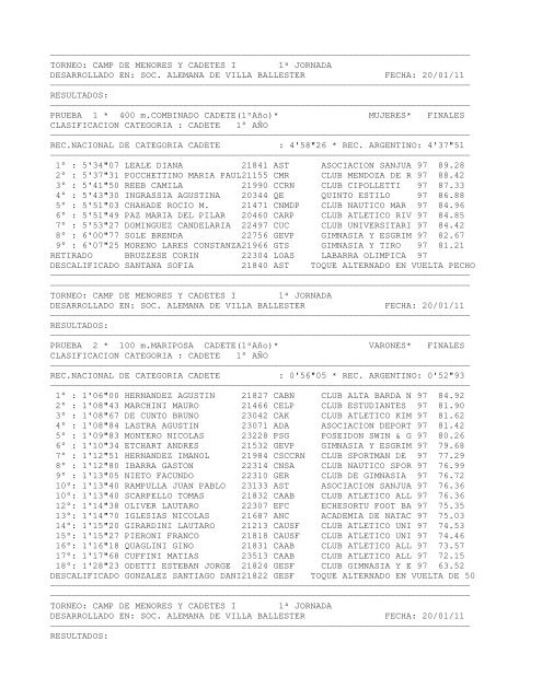 Resultado 1ª Jornada - fenaba.org.ar