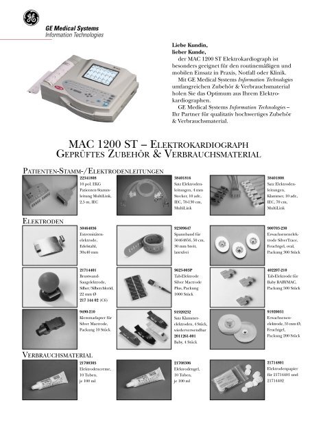 MAC 1200 ST – geprüftes Zubehör & Verbrauchsmaterial