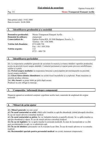 Fişă tehnică de securitate 1. Identificarea produsului şi a ... - Mester.ro
