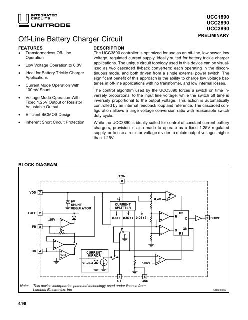 Off-Line Battery Charger Circuit