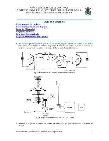 Exercícios sobre diagrama de blocos, função de transferência e ...