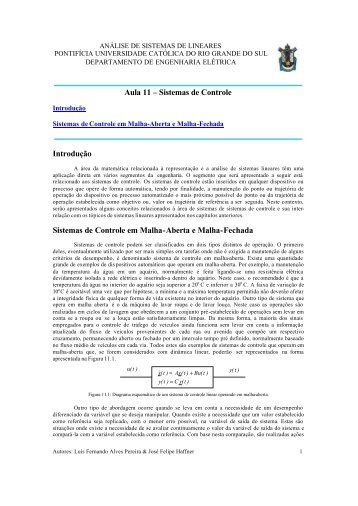 Aula 11 – Sistemas de Controle Introdução Sistemas de Controle ...