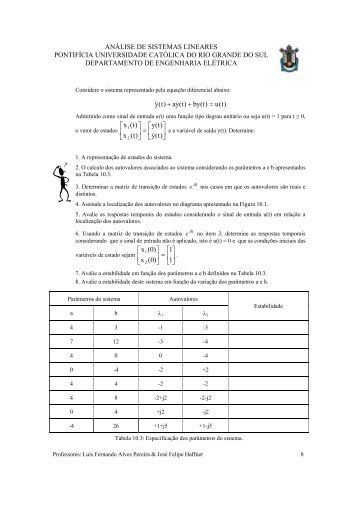 ANÁLISE DE SISTEMAS LINEARES PONTIFÍCIA UNIVERSIDADE ...