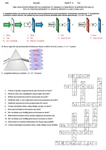 Adı: Soyadı: Sınıf:7/ A No: - Fen Okulu
