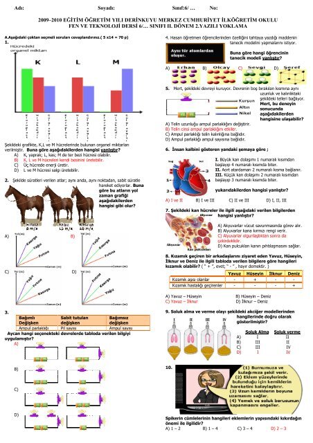 Adı: Soyadı: Sınıf:6/ … No: 2009–2010 EĞİTİM ... - Fen Okulu