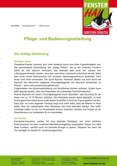 und Pflegeanleitung FensterHAI KOMPLETT