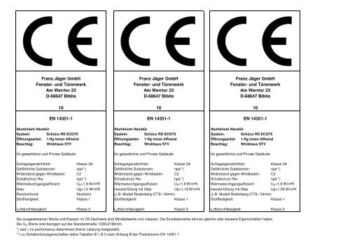 CE-Zeichen ALU UG=1,0-ALU-RV - F.Jäger Fenster-und Türenwerk