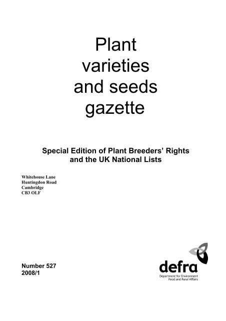 Plant Varieties And Seeds Gazette The Food And Environment