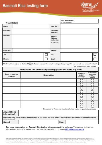 Basmati Rice Testing Form (PDF 189KB) - Defra