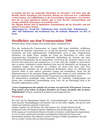 Streiflichter aus dem Frauenseminar 2008 - Ferien vom Krieg