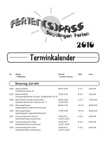 Terminkalender - Ferien(s)