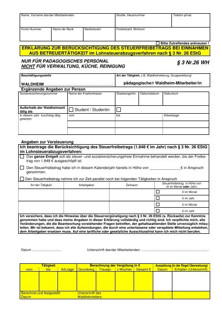 Aufwandsentschädigung - Einzelerklärung § 3.26